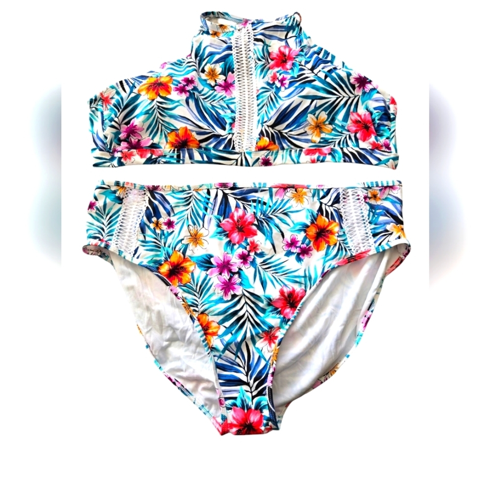 NWT Time & Tru Tropical Floral Swim Set Size 3x